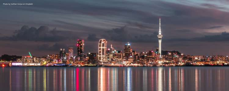 evening skyline view of Auckland central business district