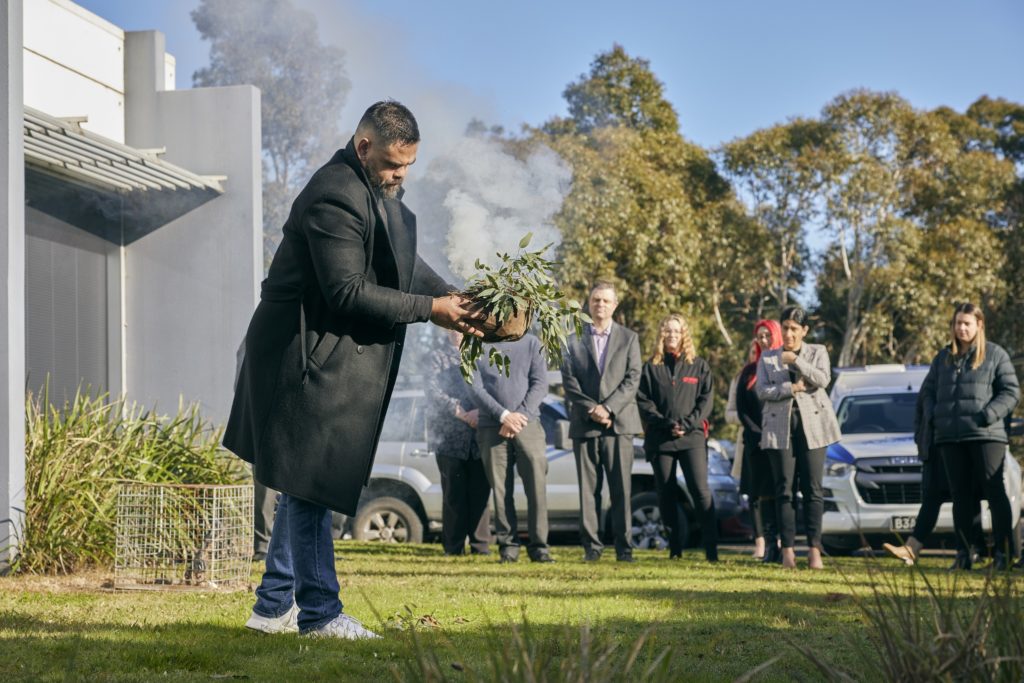 smoking ceremony by Robert Young on his Gunnai, Waradjuri, Gunditjmara and Yorta Yorta culture