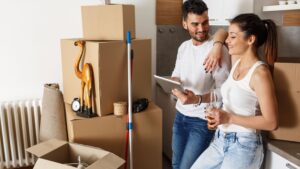 A couple moving